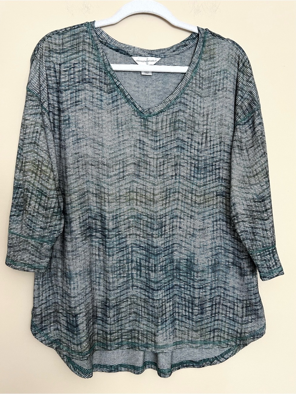 Christopher & Banks Women’s Teal and Gray V-Neck Long Sleeve Top
